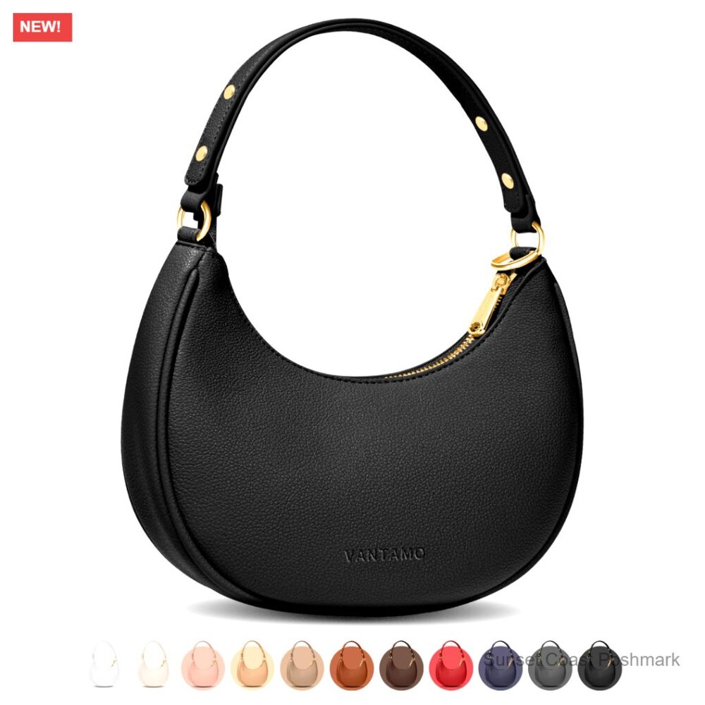 Half Moon Clutch Purse Vegan Leather RFID Protection Adjustable Strap Chic